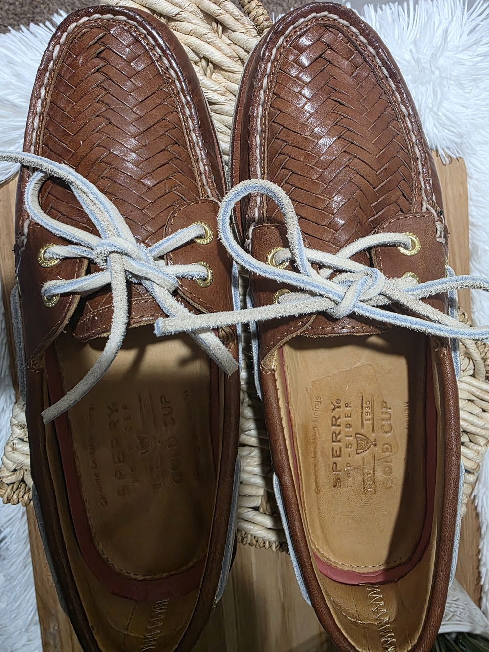 Sperry Gold Cup Authentic Original Woven Leather Boat Shoes Men’s 7 M